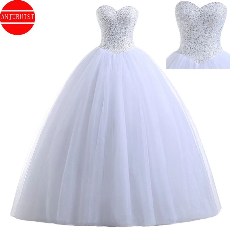 

Real Photos White Tulle Ball Gown Wedding Dress 2022 Beaded Vestidos De Novia Sweetheart Bride Trouwjurk Suknia Ślubna Princesa