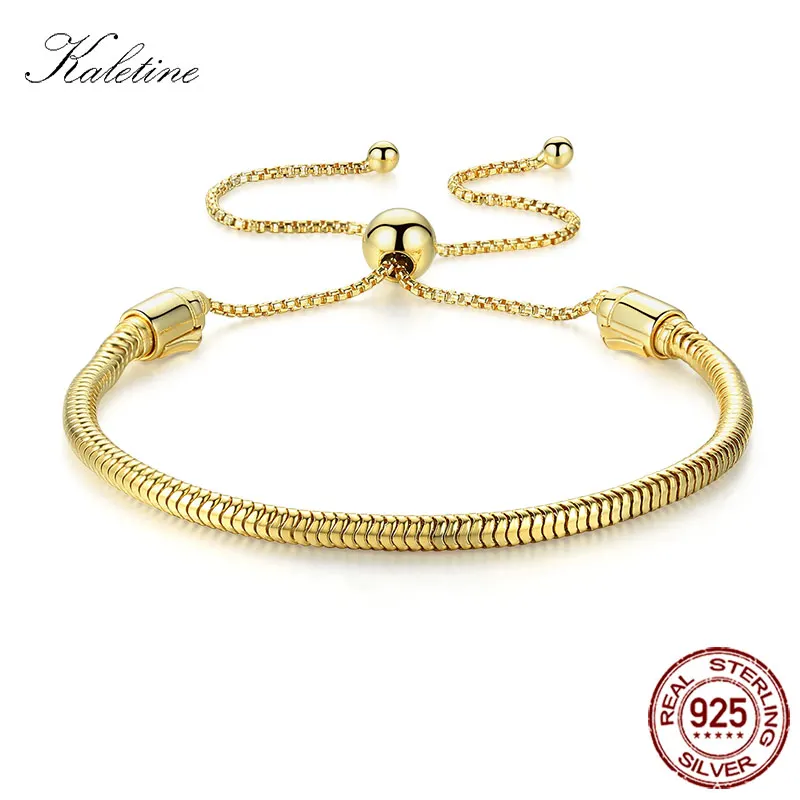 KALETINE 2018 Original Gold Snake Chain Bracelet 925 Sterling Silver Bracelets Fit Beads DIY Bangles Men Women Silver Jewelry