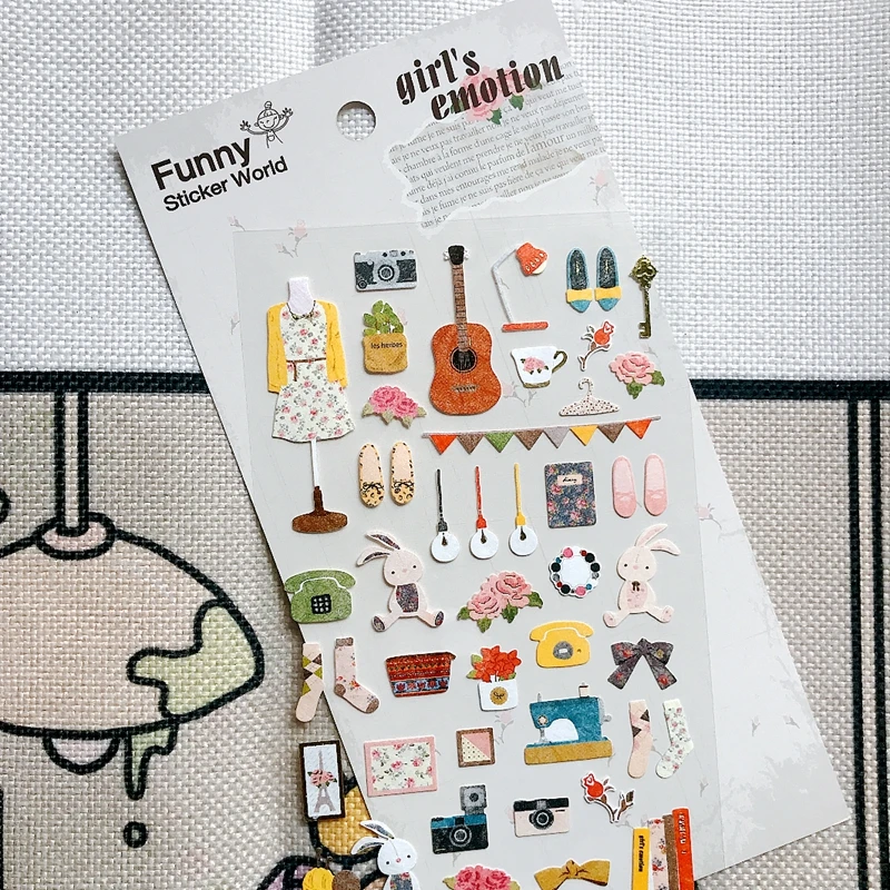 FUNNY Girl\'s Emotion Scrapbooking Sticker Cute Skirt Camara Shoes Rabbit Guitar Cutting Die Journal Diary DIY Decoration