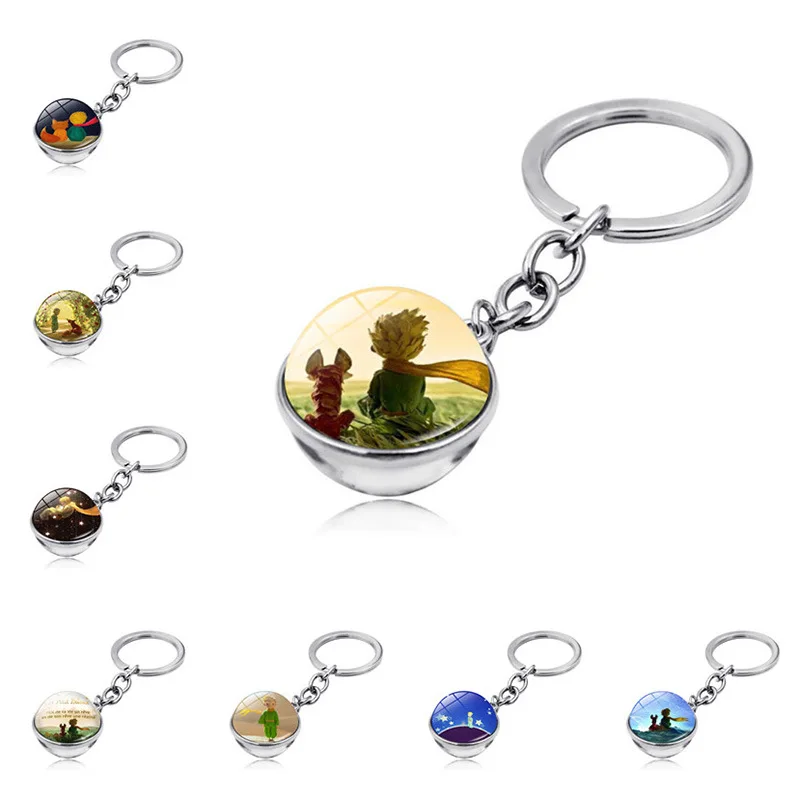 New Product Accessories Little Prince Double-sided Glass Ball Keychain Hemisphere Glass Keychain Pendant