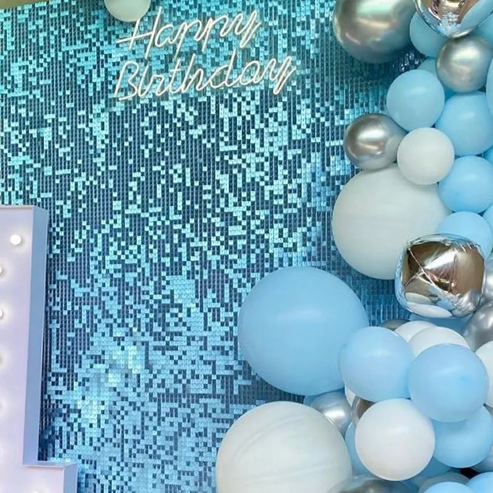 Panel de pared de lentejuelas de color azul cielo, telón decorativo de disco de 2021, fondo brillante para Baby Shower, fiesta de cumpleaños, revelación de género