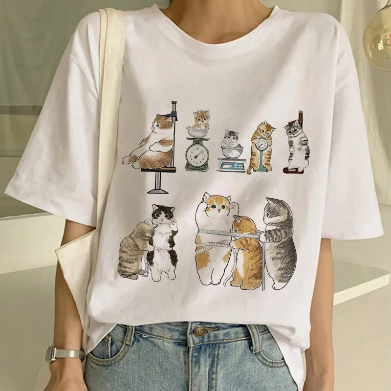 Summer New Cute Cat Funny Cartoon T-shirt Harajuku Graphic Ulzzang Tshirt 90s Print T Shirt  Fashion Aesthetic Ladies Tee shirt