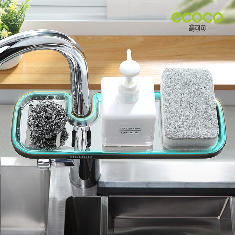 ECOCO Faucet Sponge Soap Drainage Storage Rack Sink Adjustable Dish Cloth   Drain Holder Bathroom Kitchen Accessories Organizer