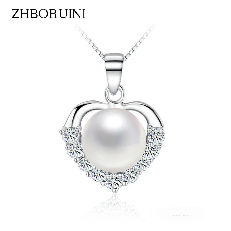 ZHBORUINI Pearl Necklace 925 Sterling Silver Jewelry For Women Pearl Jewelry Natural Freshwater Pearl Love Heart Pendants  Gift