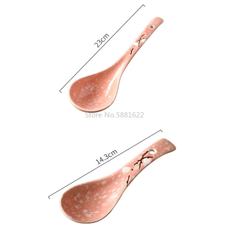 Japanese Handpainting Plum Ceramic Spoon Snowflake Glaze Porcelain Soup Spoon Floral Coffee Milk Stirring Spoon Tableware