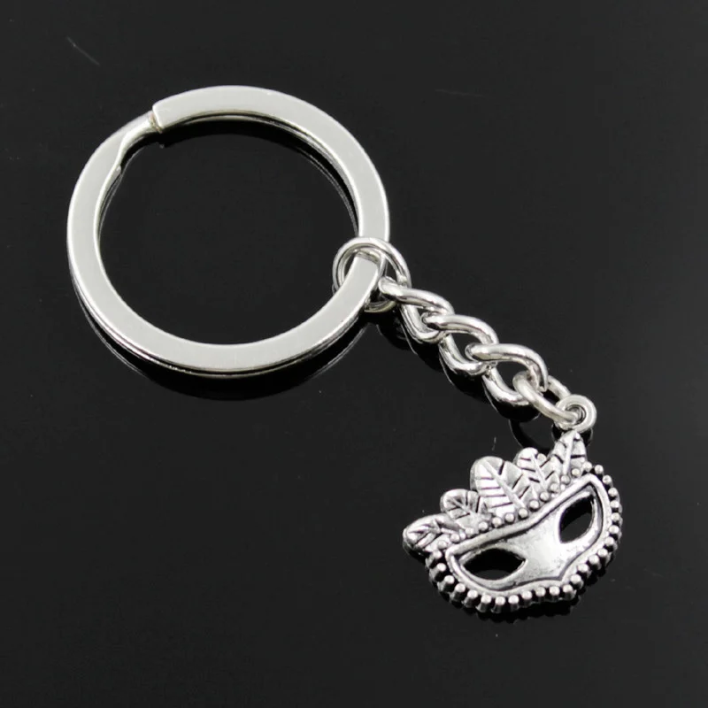 New Fashion Men 30mm Keychain DIY Metal Holder Chain Vintage Party Mask Masquerade Mardi Gras 19x20mm Silver Color Pendant Gift