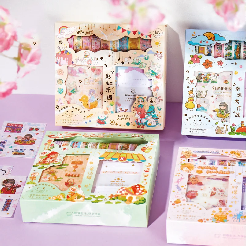 Juego de cintas Washi kawaii, bonitas pegatinas de papel de aluminio, Bloc de notas y papelería, Kit de suministros escolares, cinta adhesiva DIY,