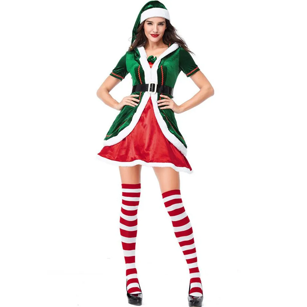 Costume de noël pour hommes et femmes, déguisement elfe vert, Cosplay, famille, fête de noël, nouvel an, ensemble de vêtements pour adultes