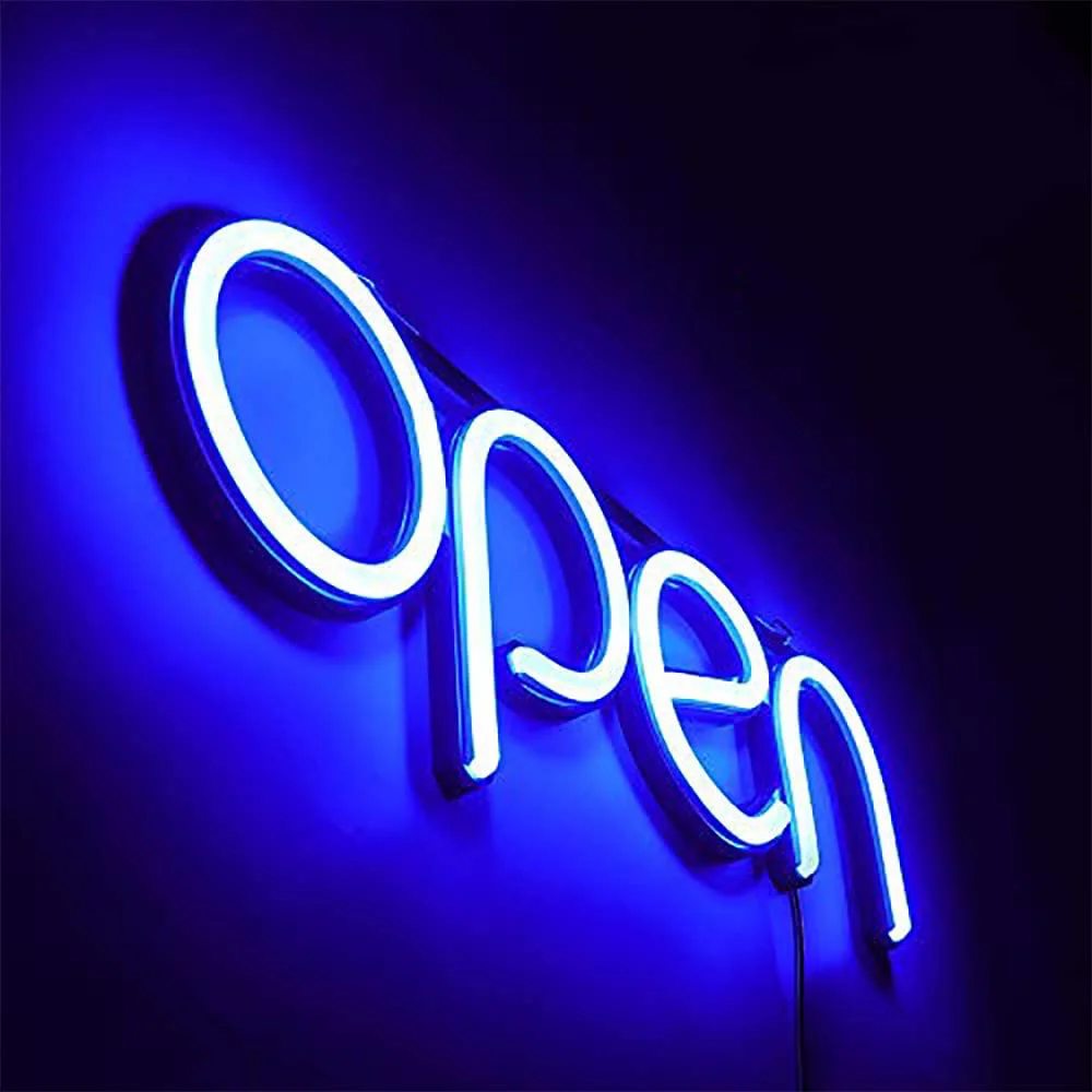 Spagna Stock Blue Light OPEN Business Sign lampada al Neon Integrative Ultra Bright LED Store Cafe Shop pubblicità Decor Lamp Lights