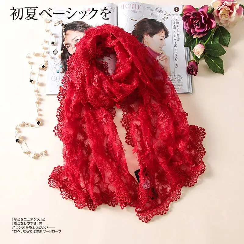 Women's Scarf Fashion High-End Water-Soluble Lace Scarf Solid Color Wedding Shawl Match With cheongsam Or Used As Headscarf