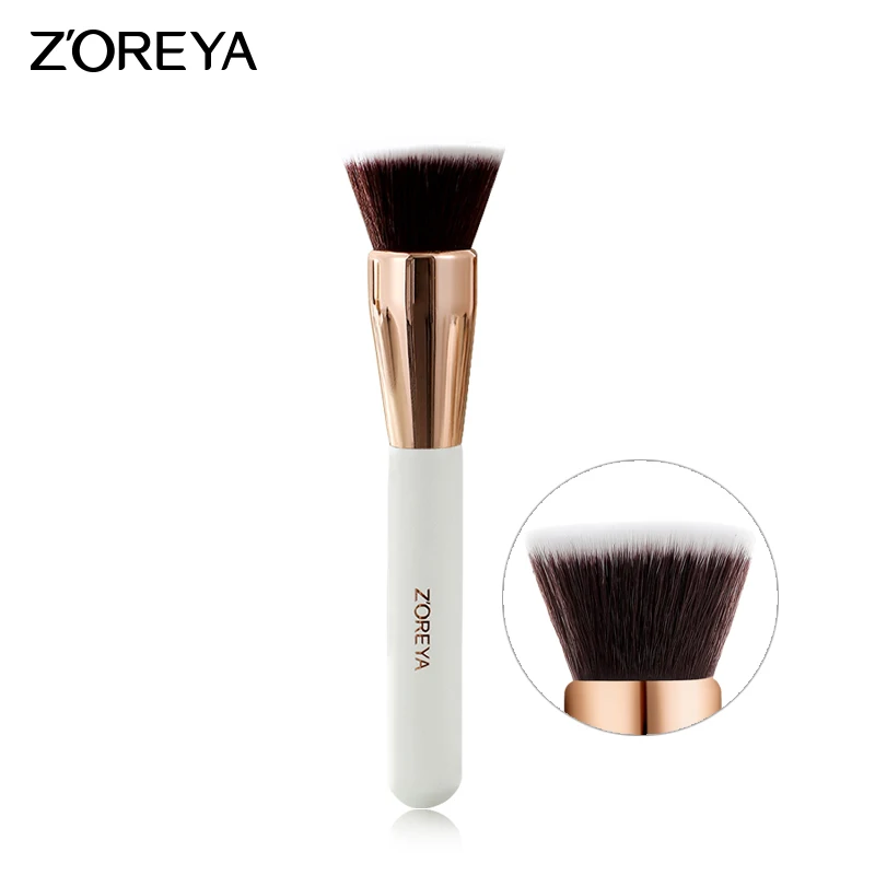 Zoreya-brocha de maquillaje para Contorno de base plana facial, brochas de crema en polvo, mezcla de cabello sintético único, rubor negro, herramientas cosméticas