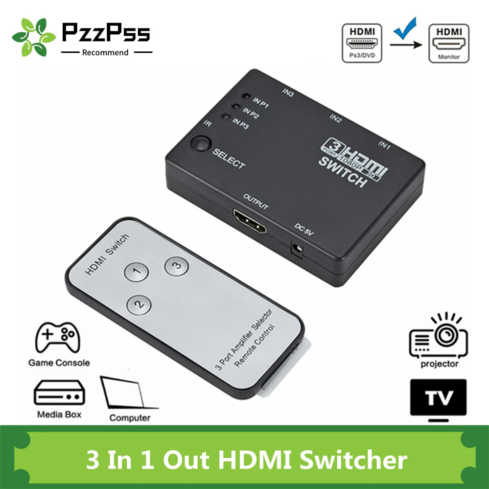 

PzzPss HDMI коммутатор 3 в 1 3 порта концентратор автоматический переключатель 1080p HD 1,4 с пультом дистанционного управления для HDTV XBOX360 DVD проектор