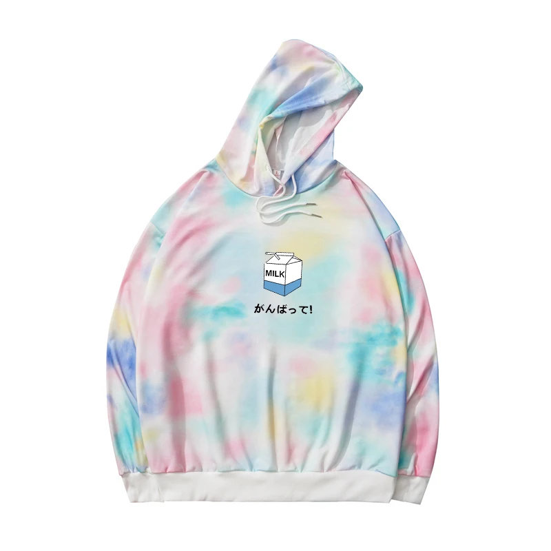 

Autumn Spring Hoodies Sweatshirt Women Harajuku Kawaii Funny Milk Print Tops Loose Fashion Tie Dyed Streetwear Sudaderas Clothes