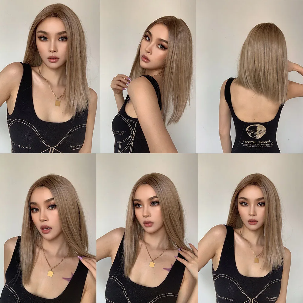 HENRY MARGU Short Straight Lace Front Synthetic Wigs Blonde Shoulder Length Natural Wigs Daily Cosplay Party Wigs for Women