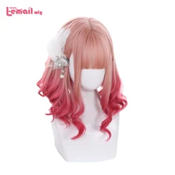 L-email gradiente rosa lolita perucas, onda média solta, cabelo sintético resistente ao calor, lolita cosplay, doce harajuku, japonês