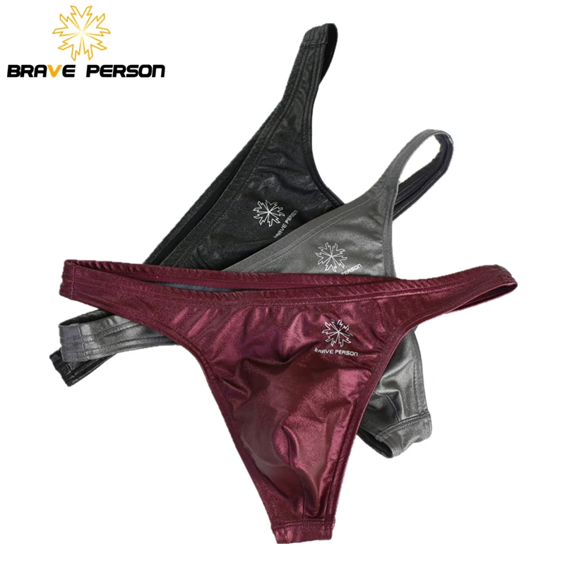 3pcs/lot New BRAVE PERSON Men Briefs Sexy Mens Low Waist Briefs Imitation Leather Male Underpants Briefs Men Thongs Underwear