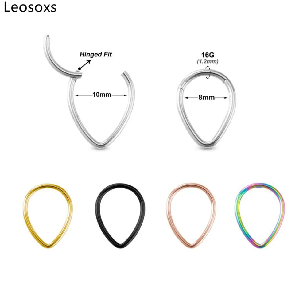 Leosoxs 1pc Water Drop Type 316L Nose Ring Stainless Steel Closed Ring Hinge Nasal Septum Ear Bone Multi-purpose Ring Piercing