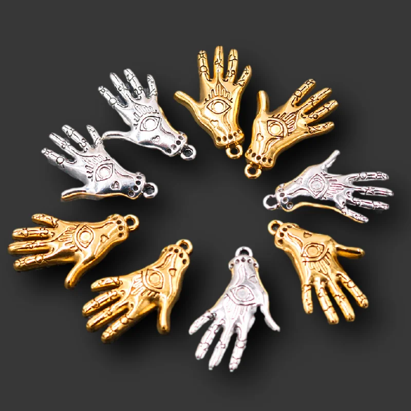 10pcs Fashion Palm Metal Pendant, Tattoo Hand Charms, Devil Hand Charms, Elven Hand Charms, DIY Jewelry Handicraft 31*19mm A2185