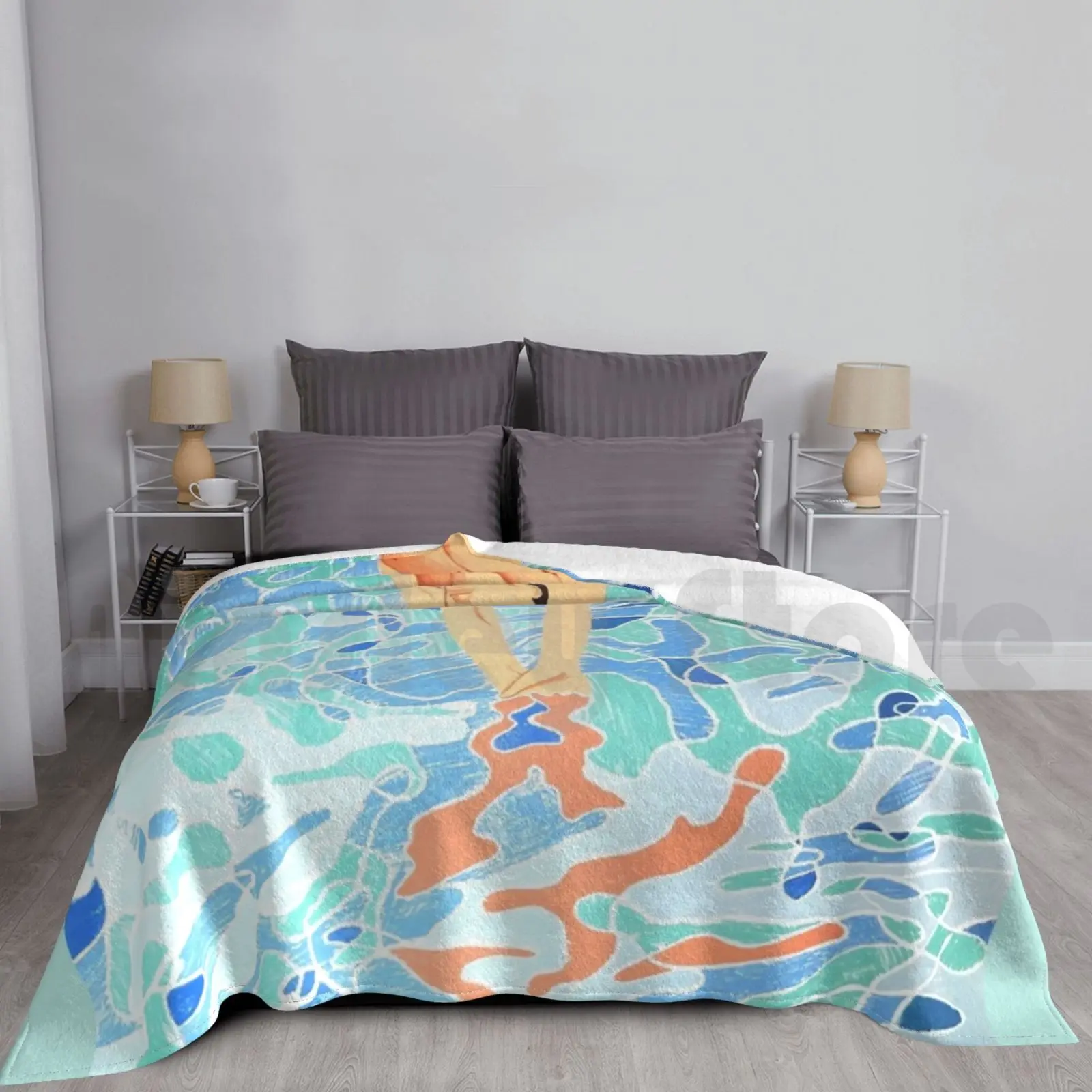 Swim Hockney Jump Blanket Fashion Custom Pool People Blue Handsome White Men Young Pool David Home David Swim