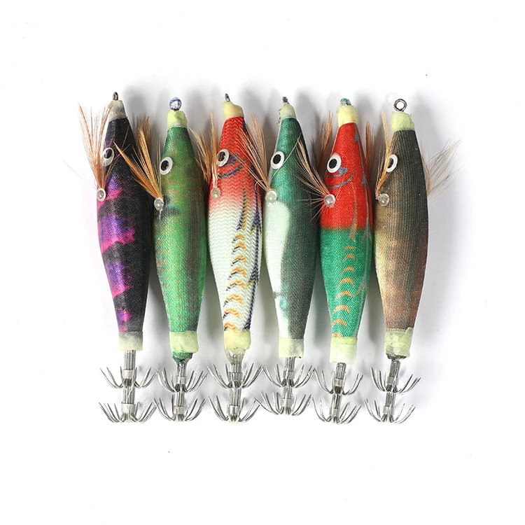 10Pcs Shrimp Fishing Lure 6cm Squid Jig Fishing Wood Shrimp Lure Squid Cuttlefish Jig Lure Bait Fishing Lure