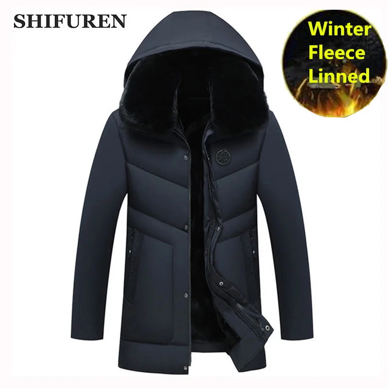 

SHIFUREN Men's Winter Jacket Coat Hooded Fleece Velvet Thick Warm Winter Coat Cotton-Padded Jacket Parka Causal Male Overcoat