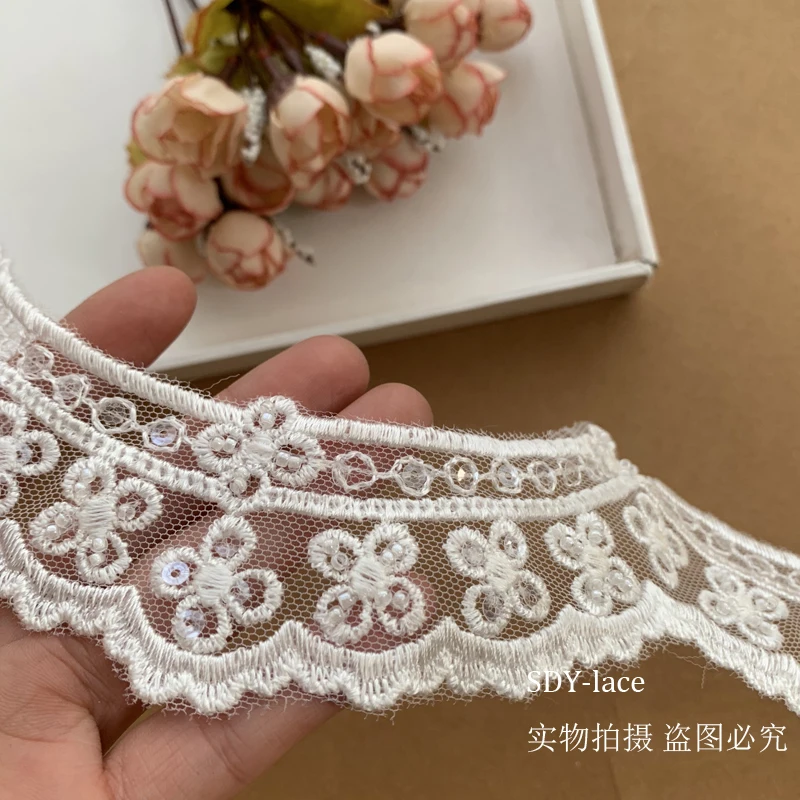 Beading Ivory Small Lace Trimming   Embroidered Lace With Cord Boarder Bridal Dress DIY Veil Lace Trim 10 Yards