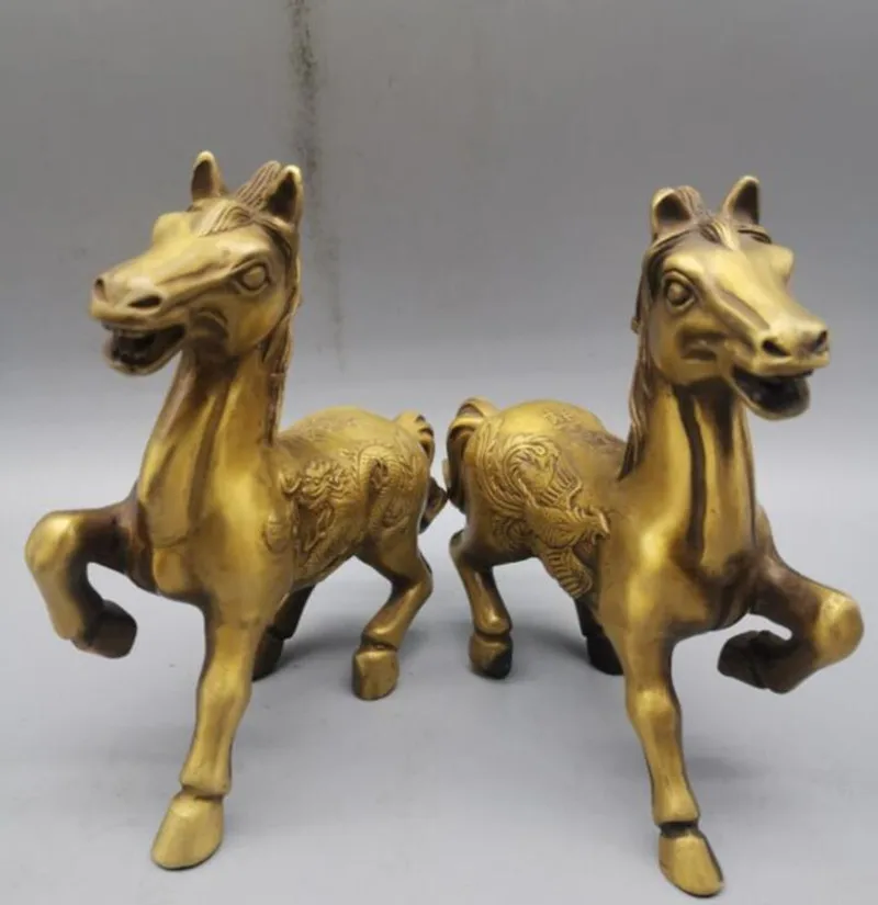 

China brass dragon phoenix horse crafts statue A pair