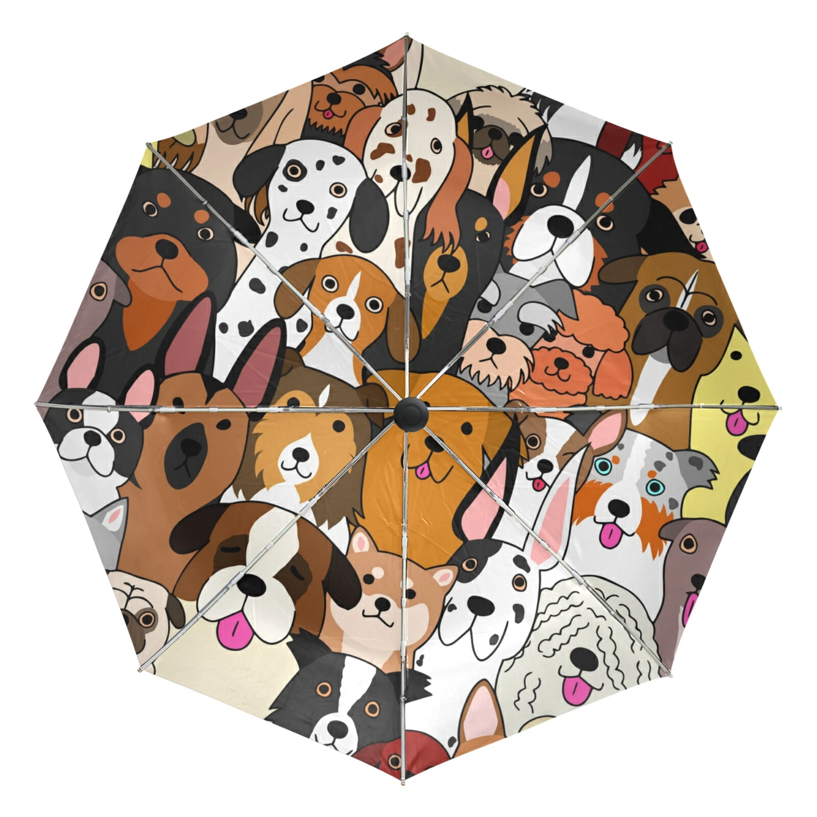 Doodle Dog Print Animal Umbrella Rain Women Three Folding Fully Automatic Umbrella Anti-UV Sun Protection With Black Coating