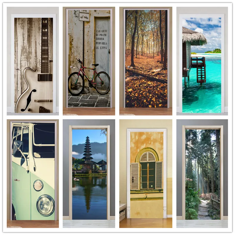 

Self-adhesive architectural landscape art door sticker home decoration door cover wall stickers mural porch wallpaper poster