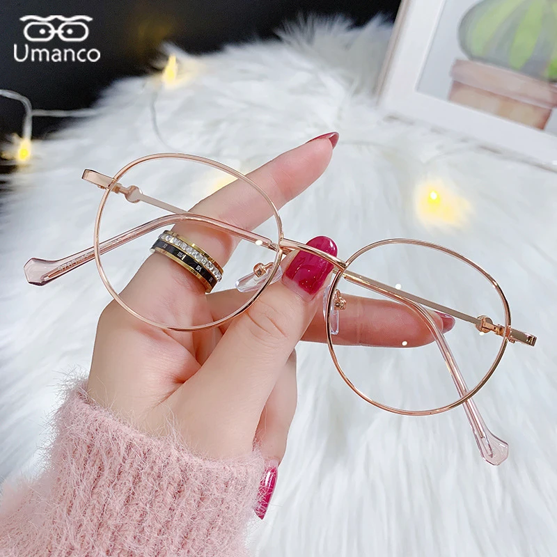 Umanco Ultralight Round Anti Blue Light Glasses For Women Rose Gold Black Silver Optical Metal Spectacle Frame 0 Diopter