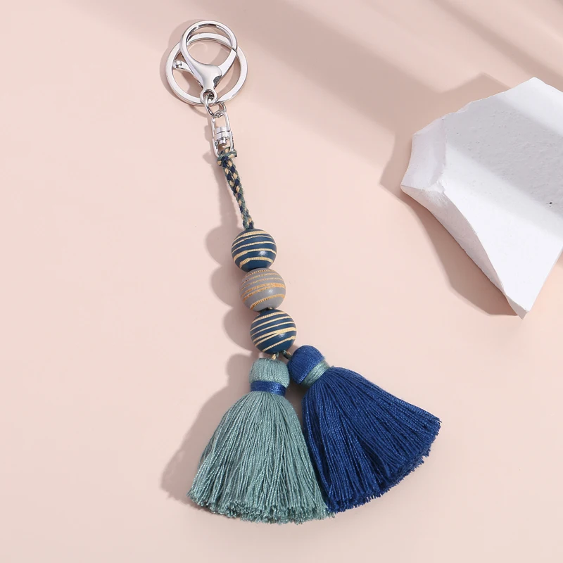 Multicolor  Handmade Wood Beads Tassel Keychain Bohemian Key Ring Boho Handbag Accessories Key Holder Jewelry Gifts