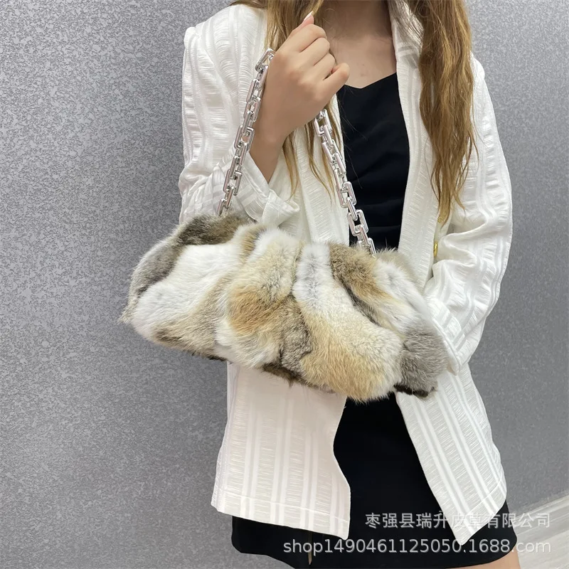 Fashion Winter Real Rabbit Fur Mink fur Bag Women\'s Handbag Luxury Chain Messenger Shoulder Female Tote Bag Evening Party Clutch