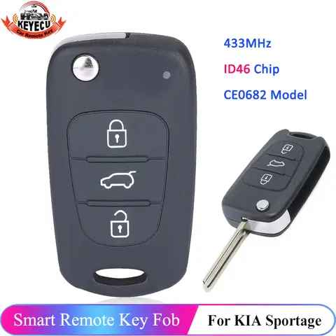 KEYECU 433MHz ID46 Chip For KIA Rio Ceed CeedPro Picanto Sportage 2010 2011 2012 3 Buttons Flip Car Key Remote Fob CE0682 Model