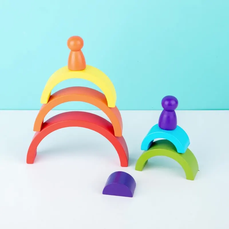 Montessori Arch Bridge Semicircle Rainbow Building Blocks Villain Set Wooden Toys Baby Education Color Cognitive Blocks Kids Toy