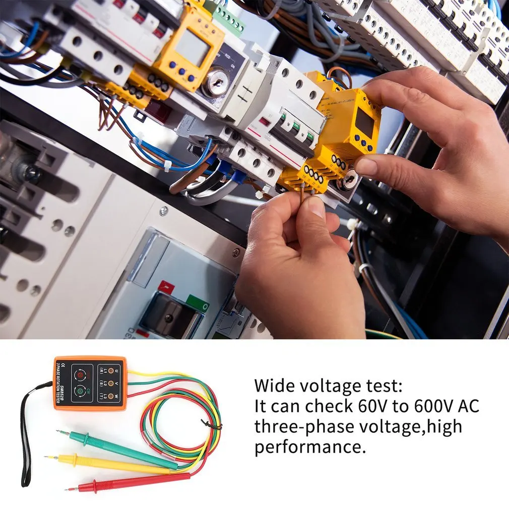 SM852B Phase Indicator 3 Phase Rotation Tester Digital Phase Indicator Detector LED Buzzer Phase Sequence Meter 60V~600V AC