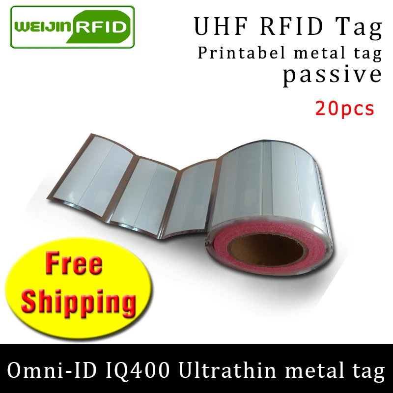 

UHF RFID ultrathin metal tag omni-ID IQ400 915m 868m Impinj M4QT EPC 20pcs free shipping printable synthetic passive RFID label
