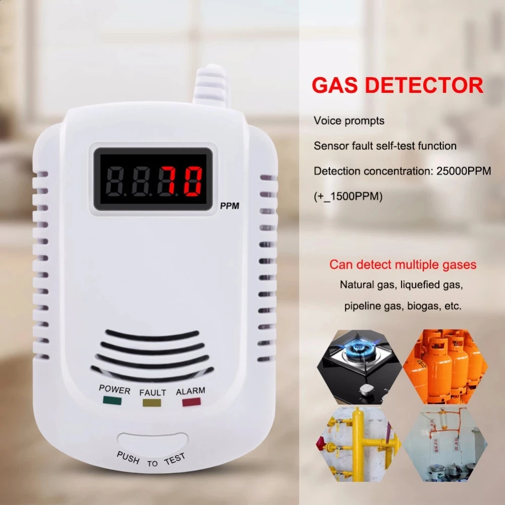 Gas Detector Home Natural Gas/Methane/Propane Alarm Leak Sensor Detector with LED Display EU plug