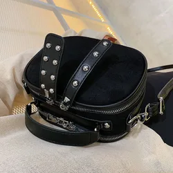 Luxury Scrub Leather Women Flap Bag Large Capacity Female Shoulder Bag Small Crossbody Bags For Women Rivets Black Tote Handbag