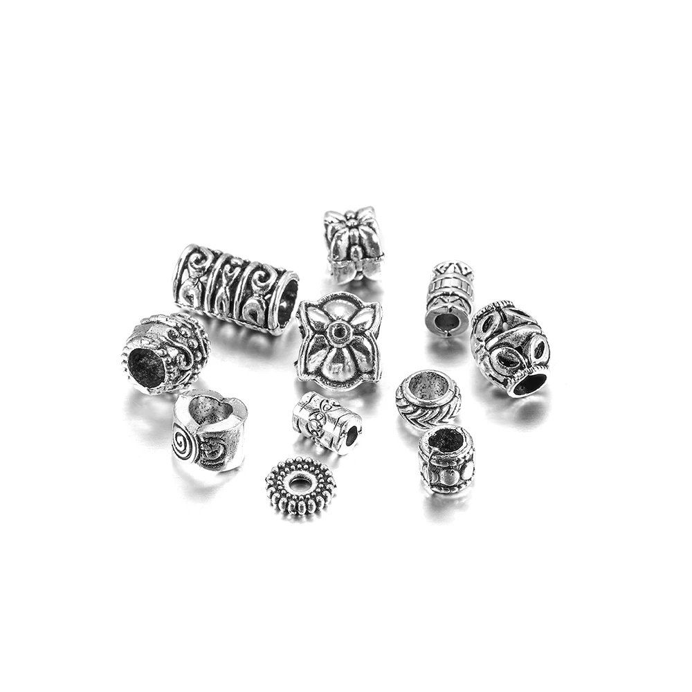 20pcs Tibetan Antique Big Hole Spacer Beads Tube Metal Loose Beads for Jewelry Finding DIY Necklace Bracelet Accessories