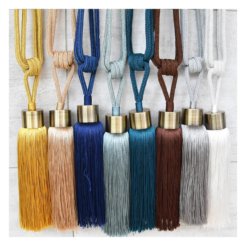 

QGVLish 2Pcs/Pair Curtain Brush Tiebacks Hanging Belt Balls Tassel Fringe Curtain Accessories Holderback Tie Backs Lashing Bind