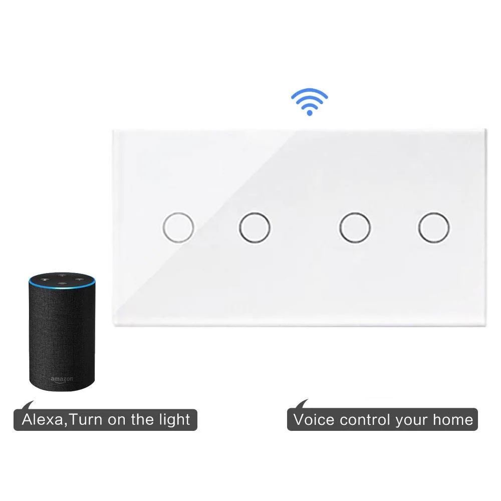 Bingoelec EU Standard Smart Life 2 Gang 1 Way With 2 Gang 1 Way Wifi Switch,Glass Panel Touch Light Switch For Google Home Alexa