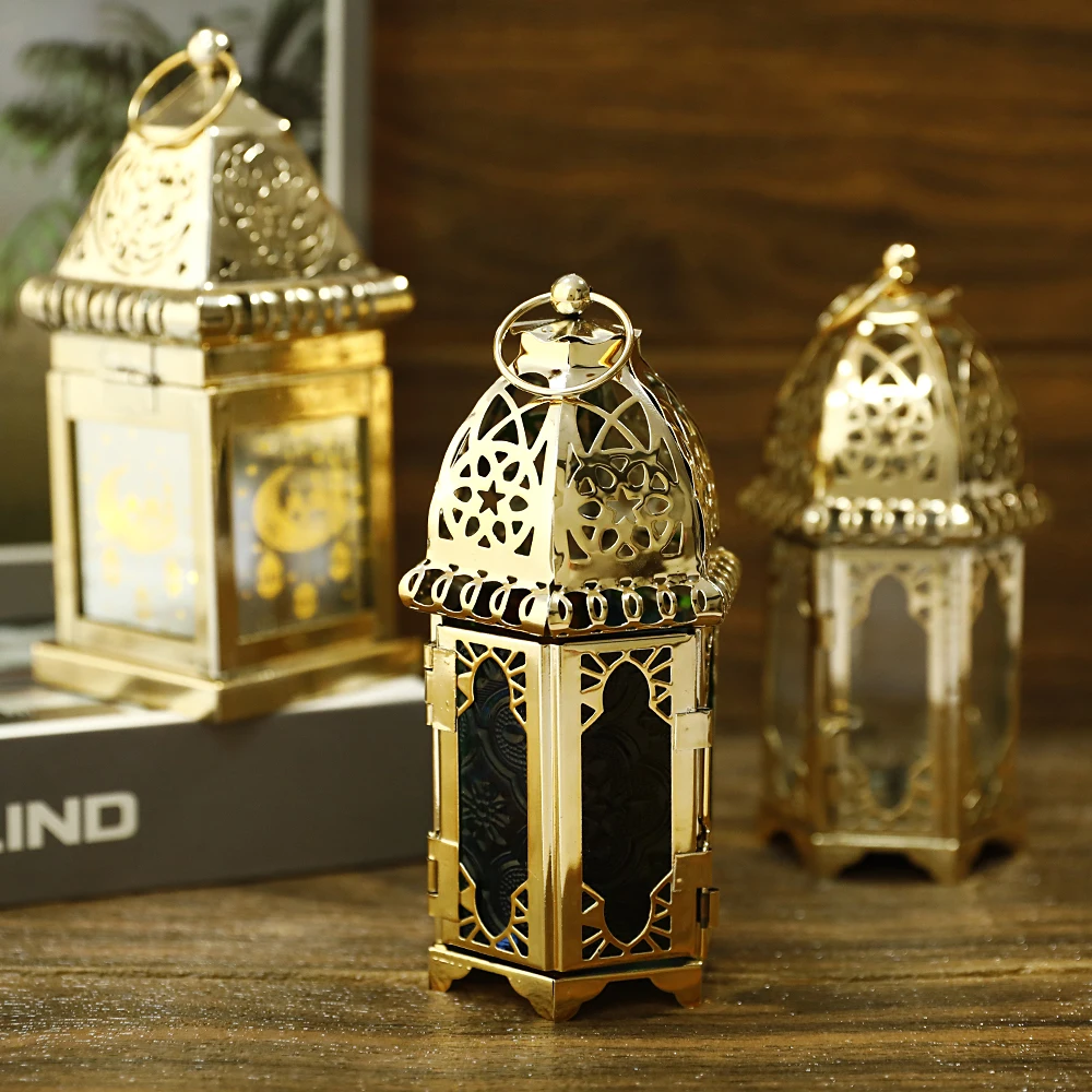 Ramadan Windproof Candlestick LED Night Lights Hanging lantern Islamic Style Candle Holder Eid Mubarak Muslim Party Decoration