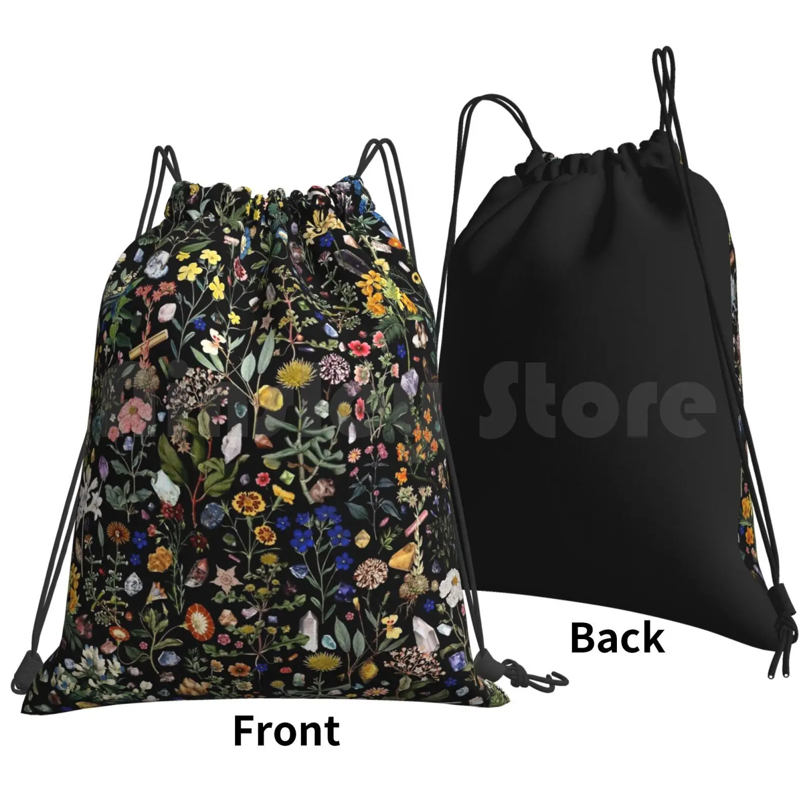 Healing Backpack Drawstring Bags Gym Bag Waterproof Floral Digita L Plant Flower Crystal Quartz Nature Colorful Color