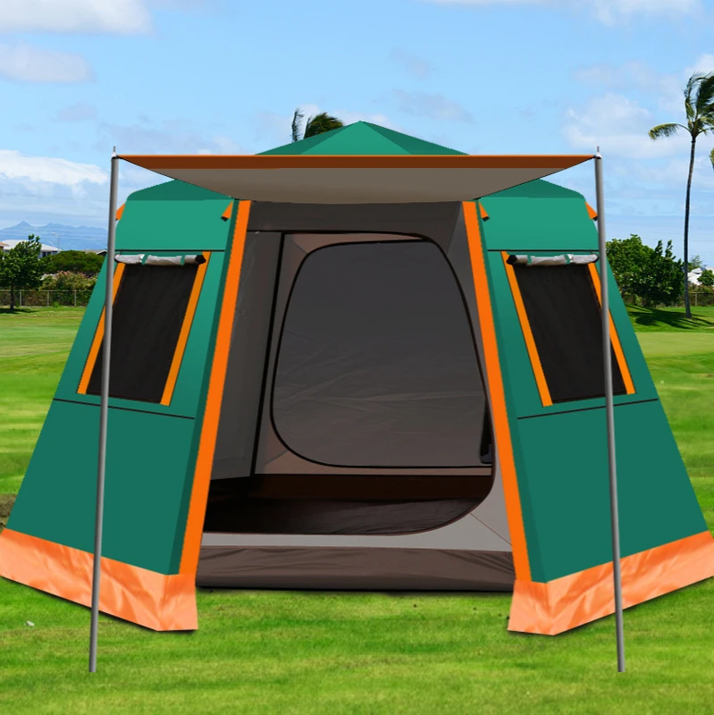 Outdoor automatic tent 5-8 people camping 3-4 people rainproof thickened hexagonal aluminum pole outdoor camping double camping