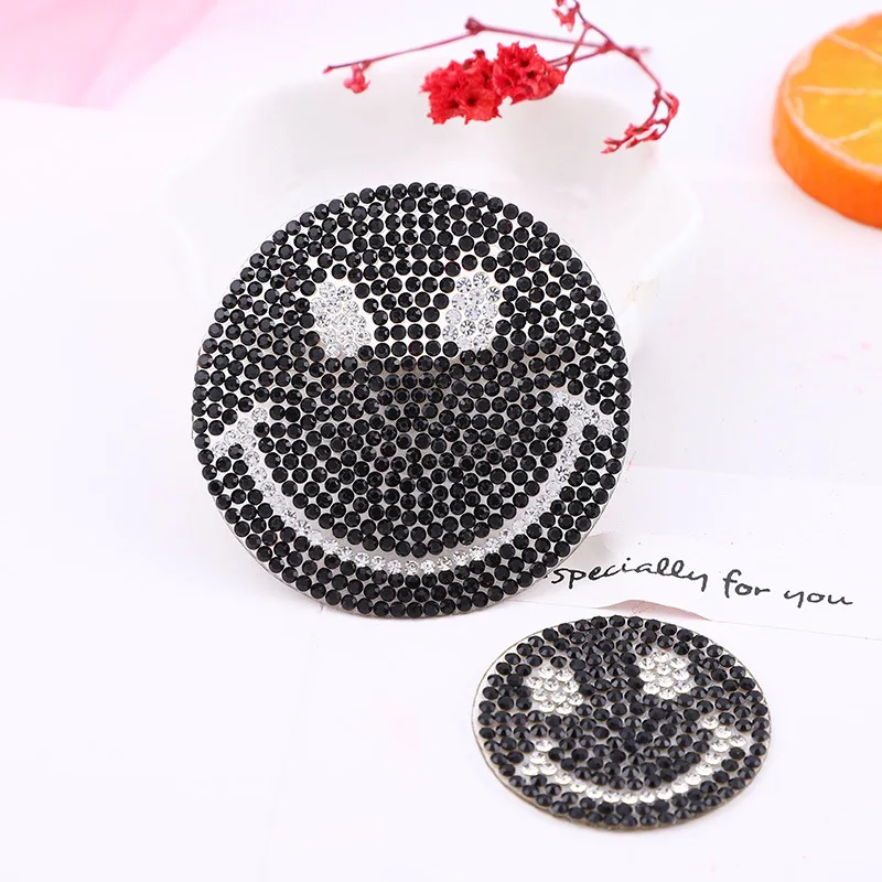 3 sztuk/partia 2 rozmiar okrągły smiley face kryształ patch wyraz rhinestone aplikacja hot glue stemplowanie dekoracji odznaka na odzieży