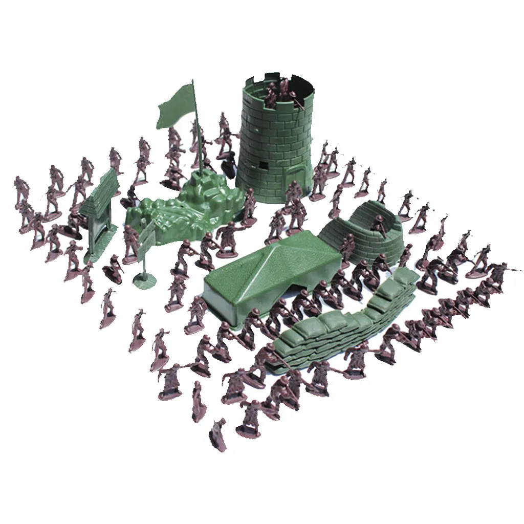 100pcs Painted Army Combat Game Toys Soldier Figures Set Kids Collections