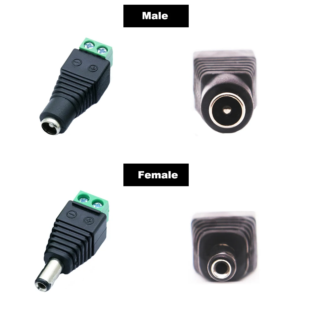 Female Male DC Connector 5.5mm x 2.1mm Power Jack Adapter Plug Cable Connector For LED Strip Security Cameras