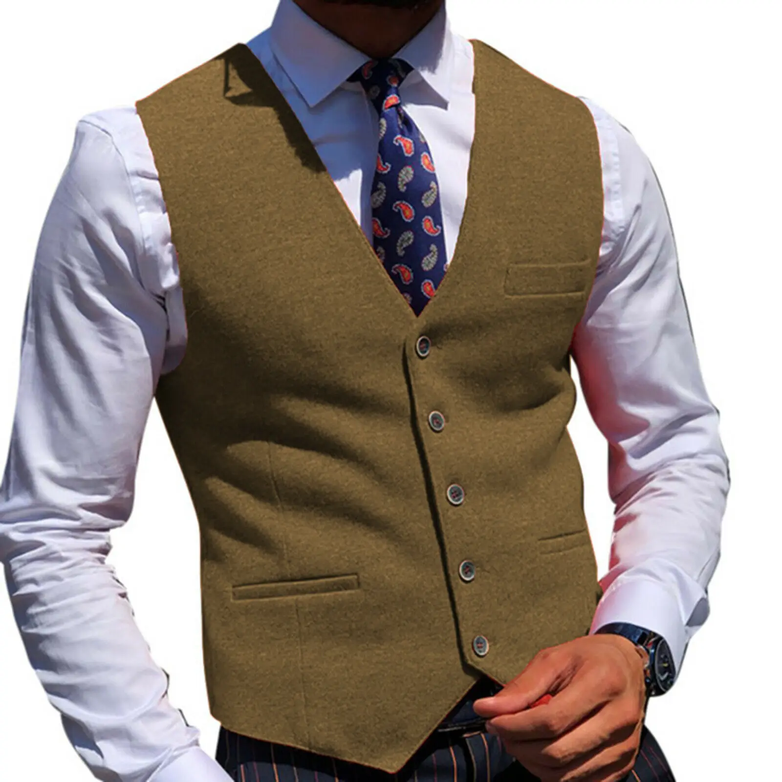 

Men's Suit Vest Male V Neck Business Waistcoat Jacket Casual Slim Fit Gilet Homme Vests For Men Wedding Dress Vest 5XL