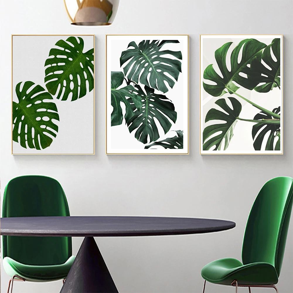 Green Plant Monstera Leaf Wall Art Canvas Painting Tropical For Living Room Nordic Posters And Prints Wall Pictures for home