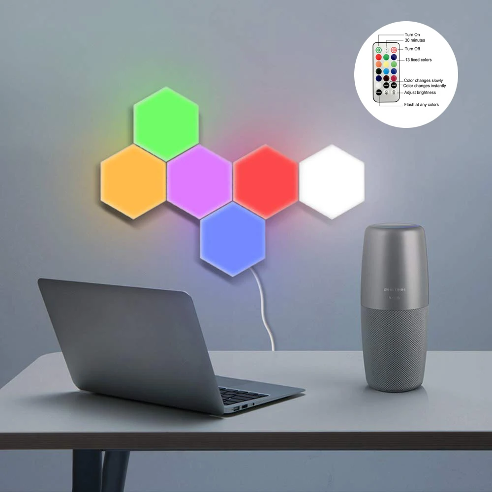 Luminaria led hexagonal para decoración de pared Interior, luz nocturna para juegos, lámpara de escritorio para niños, mesita de noche, hogar, sala